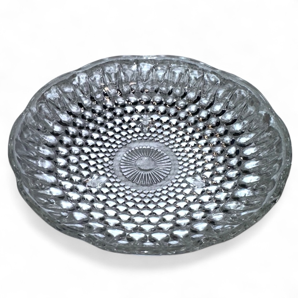 Vintage Anchor Hocking Clear Glass 3-Footed Dish – Bubble Pattern – 6”